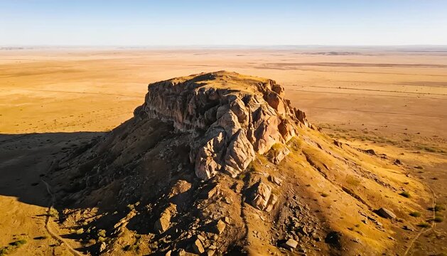 Majestic mesa formation in vast arid landscape, desert panorama, epic geological wonder mesa, flat-topped.
