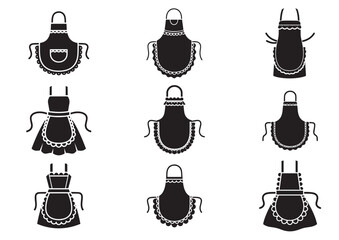 Set of Apron with Frill Lace icon, Apron with Frill Lace silhouette vector