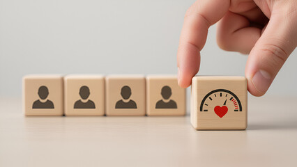 Customer Relationships and Engagement: Hand Pairs with People Icons and Pulse Block
