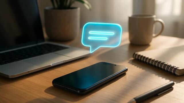 Futuristic ai chat technology on smartphone your daily companion and virtual assistant for modern communication, showing glowing message icon for helpful assistance