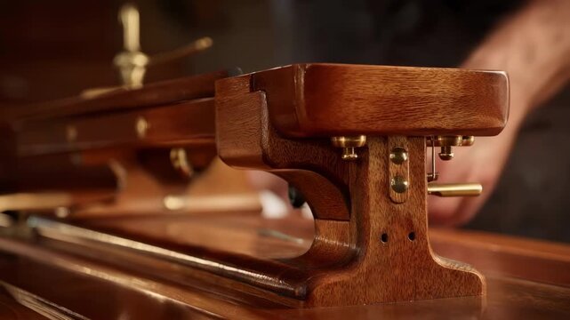 Side angle of a solid wood sewing machine base featuring fine joinery and polished finish for enhanced durability during sewing tasks.