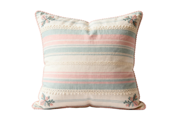 Colorful striped decorative pillow with floral embroidery