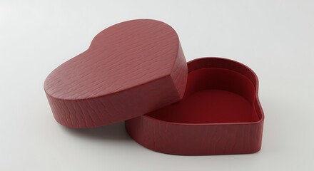 Heart-shaped box, open, red, isolated on white background.