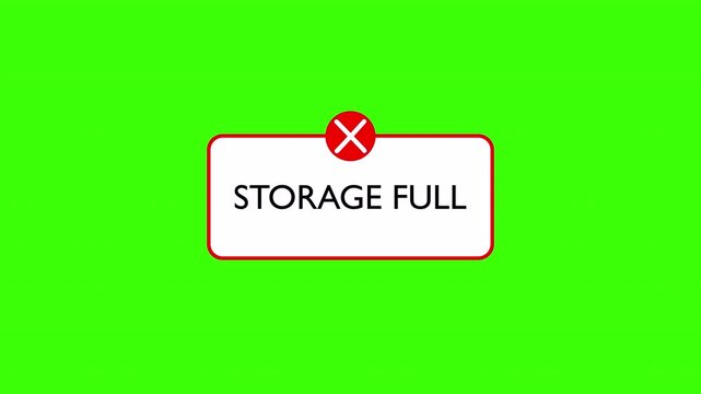  ALERT notification popup animation 'storage full' animation with a transparent background in 4K animation with alpha channel