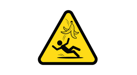 Warning Sign Illustrating a Person Slipping on a Banana Peel, Caution and Risk Defined