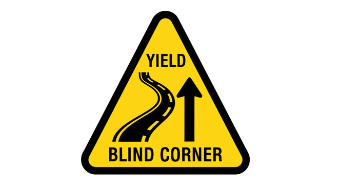 Warning Sign Indicating a Blind Corner and the Requirement to Yield to Oncoming Traffic