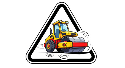 Naklejka premium Warning Illustration Of A Yellow Road Roller Sign For Construction Job Ahead