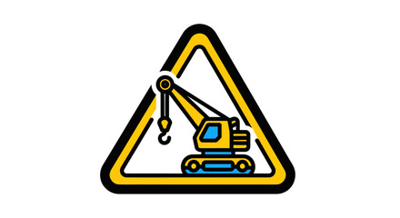 Warning Sign Crane Symbol On Construction, Caution Symbol About Heavy Machinery Operation