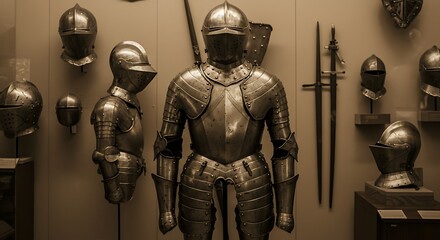 Medieval Knight Armor Display in a Museum.