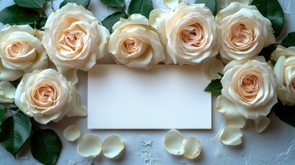 Pastel roses frame a blank card