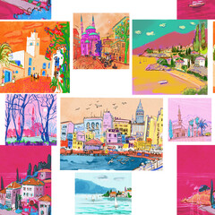 collage with landmarks of  Istanbul. Turkiye