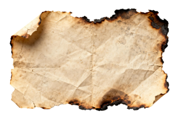 Old and tattered burnt paper with worn edges and charred areas