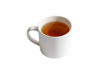 A white cup filled with brown tea for relaxing moments