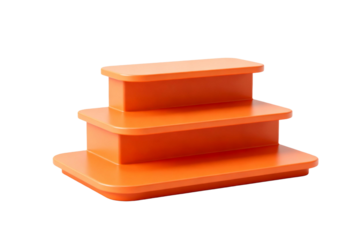 Three - tiered orange display stand for showcasing items