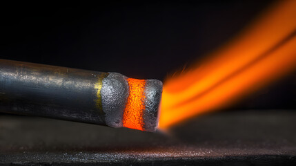 accuser. Extreme close-up of copper pipe joint with molten silver brazing. safety posters, maintenance manuals, designed for precision metalworking and fabrication facilities.