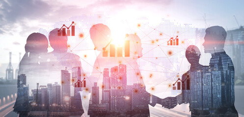 Visualization of global economic growth and stock market data. Financial chart analysis shows international business performance and investment opportunities in the world market. Fermion