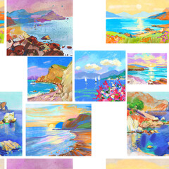 collage of watercolor painting