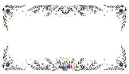 Easter egg illustration with floral frame and decorative elements on white background