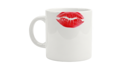 White Mug with Red Lipstick Kiss Mark graphic porcelain