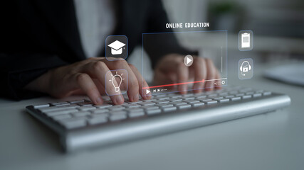 An online education and e-learning platform for distance learning. A concept of video courses,...