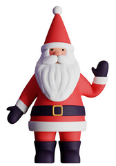 Santa Claus greeting with waving hand on isolated transparent background 3d illustration