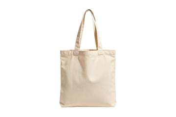 Plain beige canvas tote bag with long handles for carrying