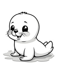 Fototapeta premium Adorable cartoon seal pup with big eyes and a happy expression