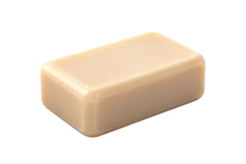 A rectangular bar of beige soap for personal hygiene use