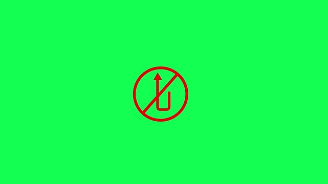 Traffic road no u turn sign isolated on green screen background. No u turn icon animation video..Animation Reflective Traffic Signs - No U-Turn