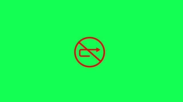 Traffic road no u turn sign isolated on green screen background. No u turn icon animation video..Animation Reflective Traffic Signs - No U-Turn