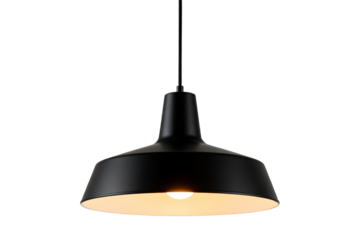 Modern black pendant light hanging from ceiling