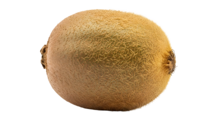 Close up of a single golden kiwi fruit against a black background