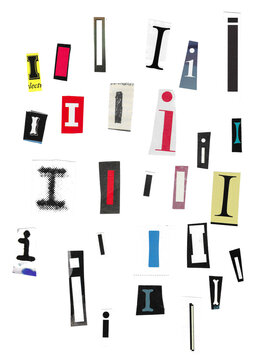 set of vector alphabet letter I. Multi font of various designs. Cut out from real magazines and newspapers from the 90s and 2000s. scanned in and made digital.