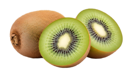 Fresh kiwi fruit arrangement isolated on a dark black background