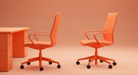 Orange Office Chairs and Desk, Modern Workspace Design.