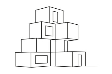 Minimalist Modular Design. Modular architecture. Minimalistic one-line drawing stackable building units