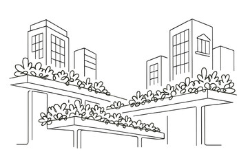 Obraz premium Urban Green Walkways. Urban green corridors. Minimalistic one-line drawing elevated walkways lined with plants