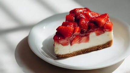 Strawberry Cheesecake Slice with Bright Red Fruit Glaze