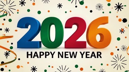 Animated happy new year greeting with colorful fireworks and confetti display - Powered by Adobe