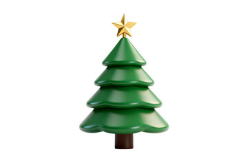 Green Christmas tree with golden star on top for festive decoration