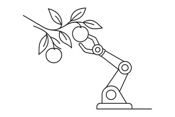 Fototapeta premium Minimalist Harvesting Robot. Harvesting robot. Minimalistic one-line drawing a robotic arm gently picking
