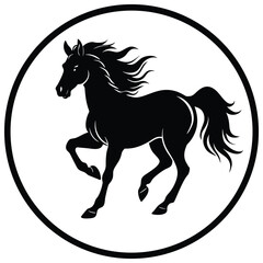 Dynamic Black Horse Silhouette in Circular Emblem