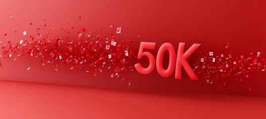 A Colorful Celebration of Success Fifty Thousand Likes on Social Media with Joyful Musical Echoes