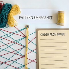 Strings gradually organized into a colorful web on white background