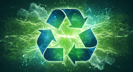 Recycling Symbol Glowing Green Energy Abstract Background.