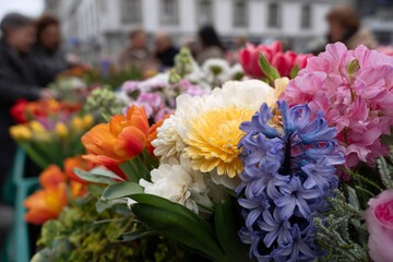 Vibrant street flower market.