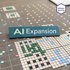 A grid of pixel squares representing AI expansion