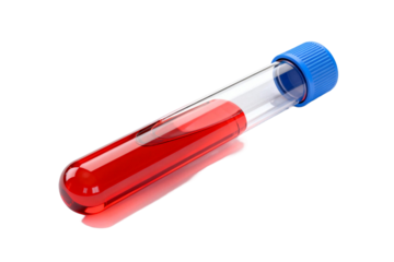 Test tube containing red liquid for laboratory analysis