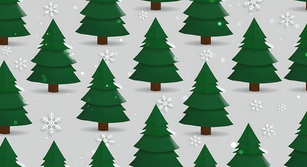 Seamless Winter Forest Pattern with Christmas Trees and Snowflakes.