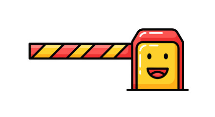 Smiling Cartoon Barrier With Red And Yellow Stripes in Cheerful And Playful Expression